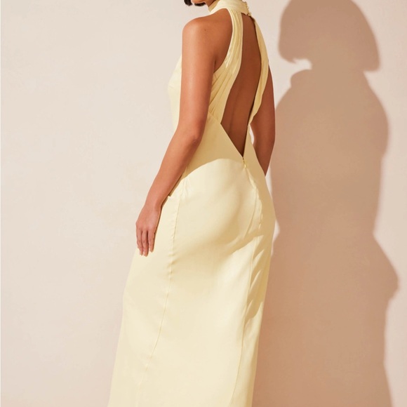 Meshki | Dresses | Brand New Meshki Yellow Backless Halter Gown | Poshmark